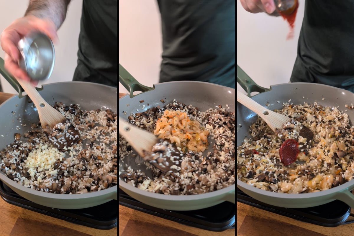 add kimchi to the risotto