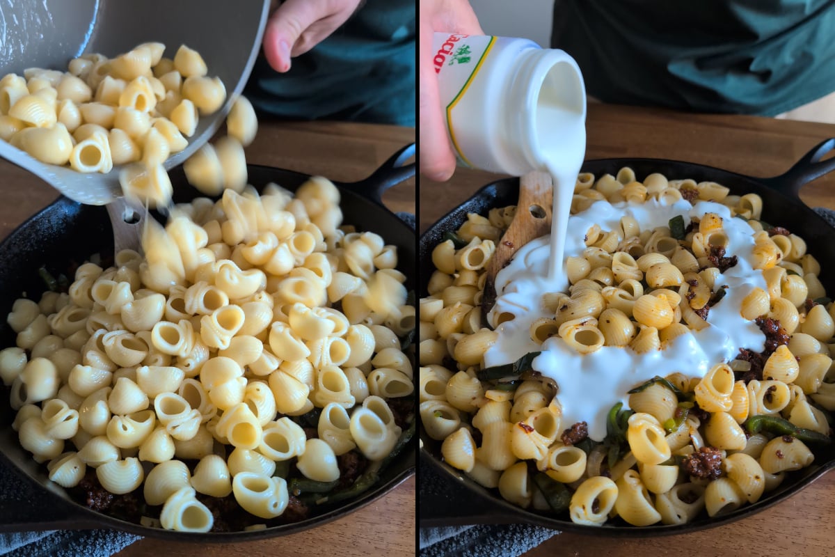 add the pasta and cream