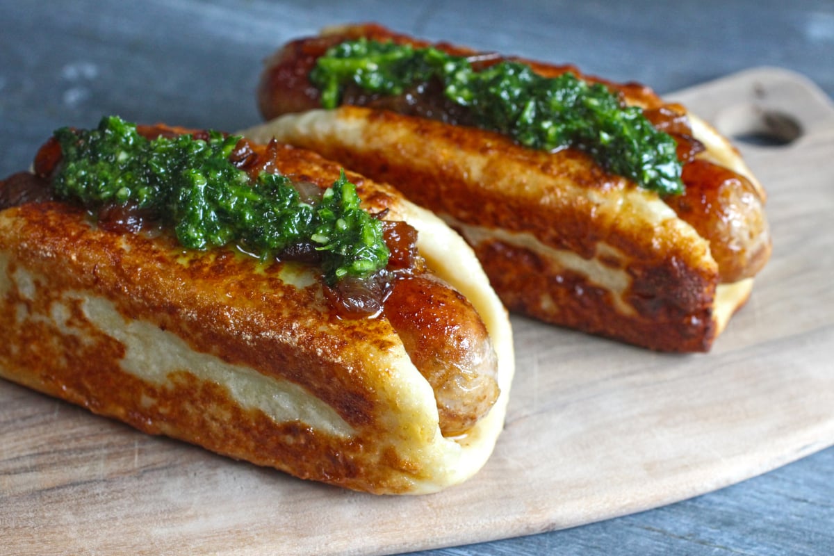 serving the gnocchi bun sausages
