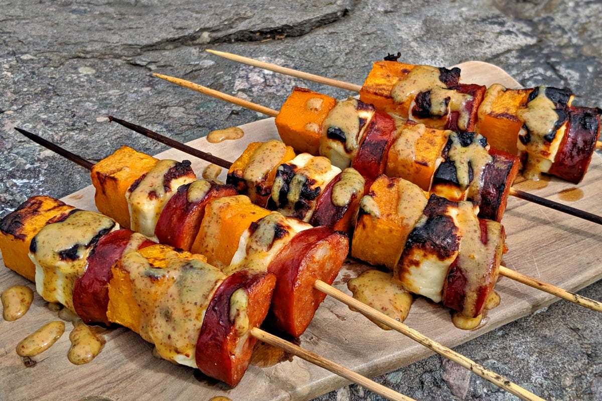 chorizo squash and cheese skewers