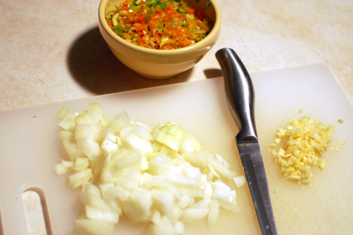 chop up the onion and garlic