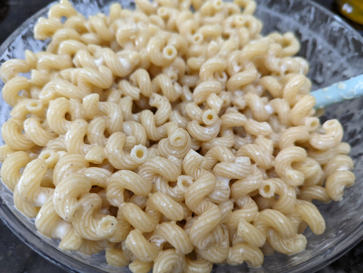 cook the noodles and dress with mayo first.
